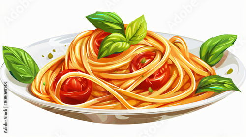 Perfectly twirled spaghetti with fresh basil and tomatoes