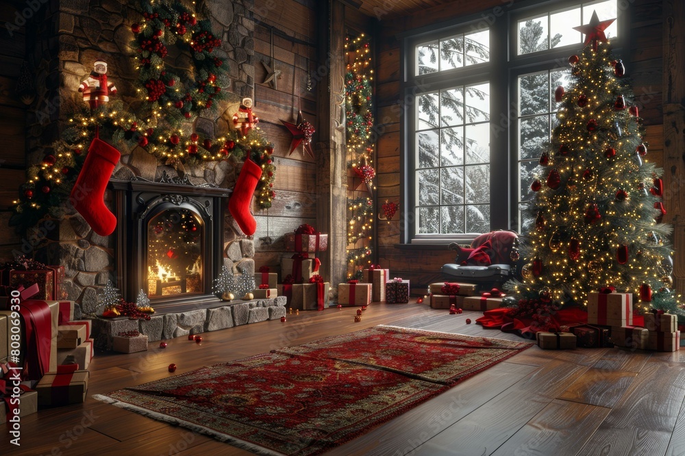 Christmas living room with presents under the tree Christmas living room with presents under the tree