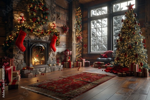 Christmas living room with presents under the tree