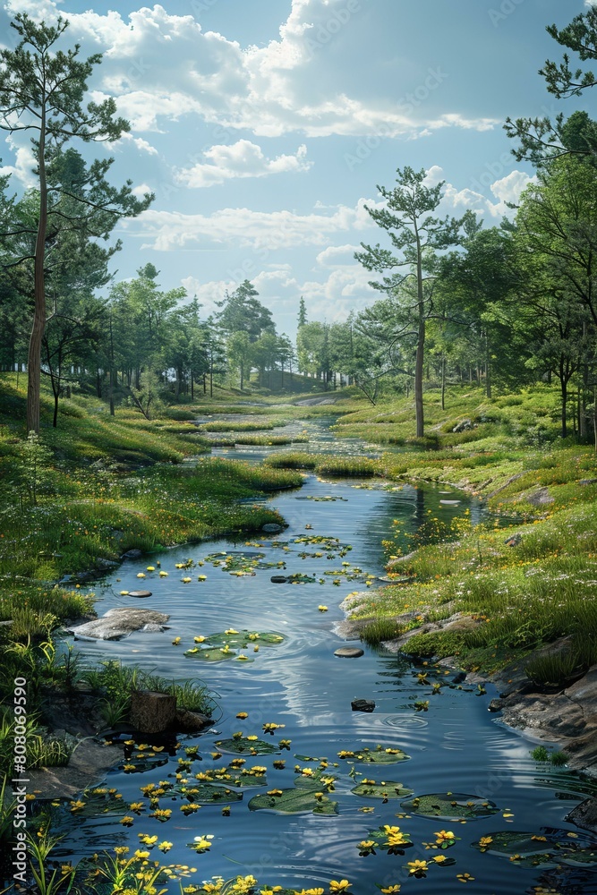 Small river flowing through a beautiful green meadow Small river flowing through a beautiful green meadow