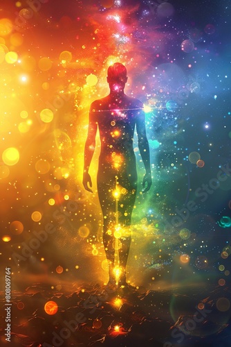 abstract human aura, color energy field, vertical, concept