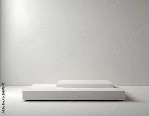 White rectangular platform on a white background.