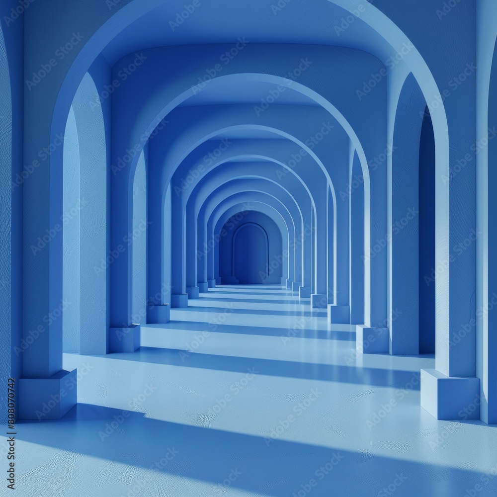 Blue 3D rendered hallway with arches Blue 3D rendered hallway with arches