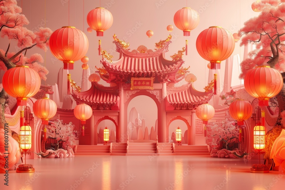 Pink Chinese New Year Themed Temple Gate