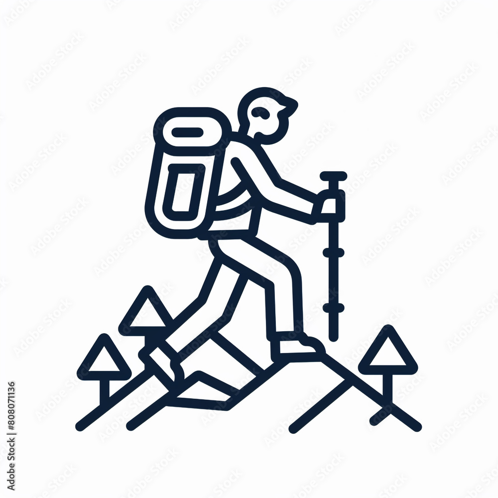 Black outline icon of hiking sports. Isolated on a white background. Black outline icon of hiking sports. Isolated on a white background.