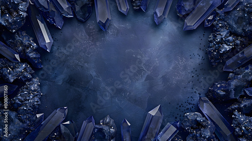 A blue background with a blue border and a bunch of blue crystals photo