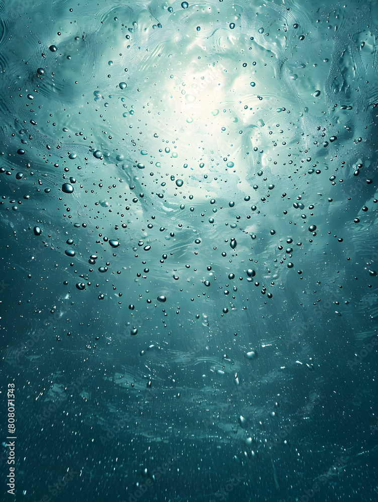 A blue ocean with many small water droplets. The water droplets are scattered throughout the ocean, creating a sense of depth and movement. The image conveys a feeling of tranquility and calmness A blue ocean with many small water droplets. The water droplets are scattered throughout the ocean, creating a sense of depth and movement. The image conveys a feeling of tranquility and calmness