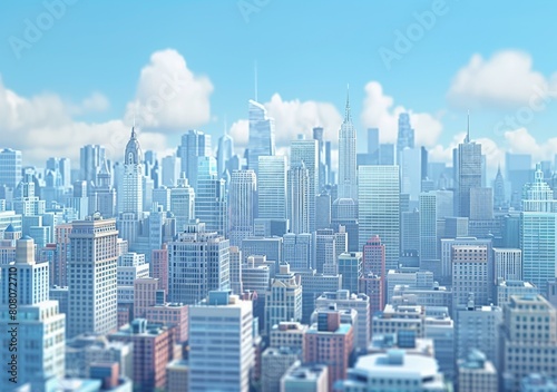 A beautiful cityscape with many skyscrapers and a blue sky
