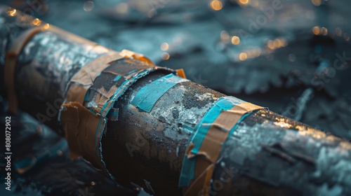 Wallpaper Mural Close-up of duct tape patch on a damaged pipe with glimmering background Torontodigital.ca