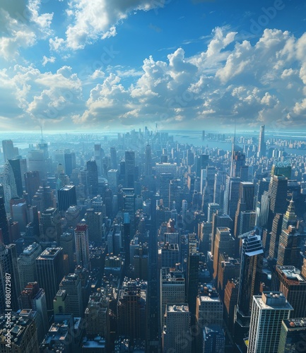 New York Cityscape from Above with Blue Sky and Clouds