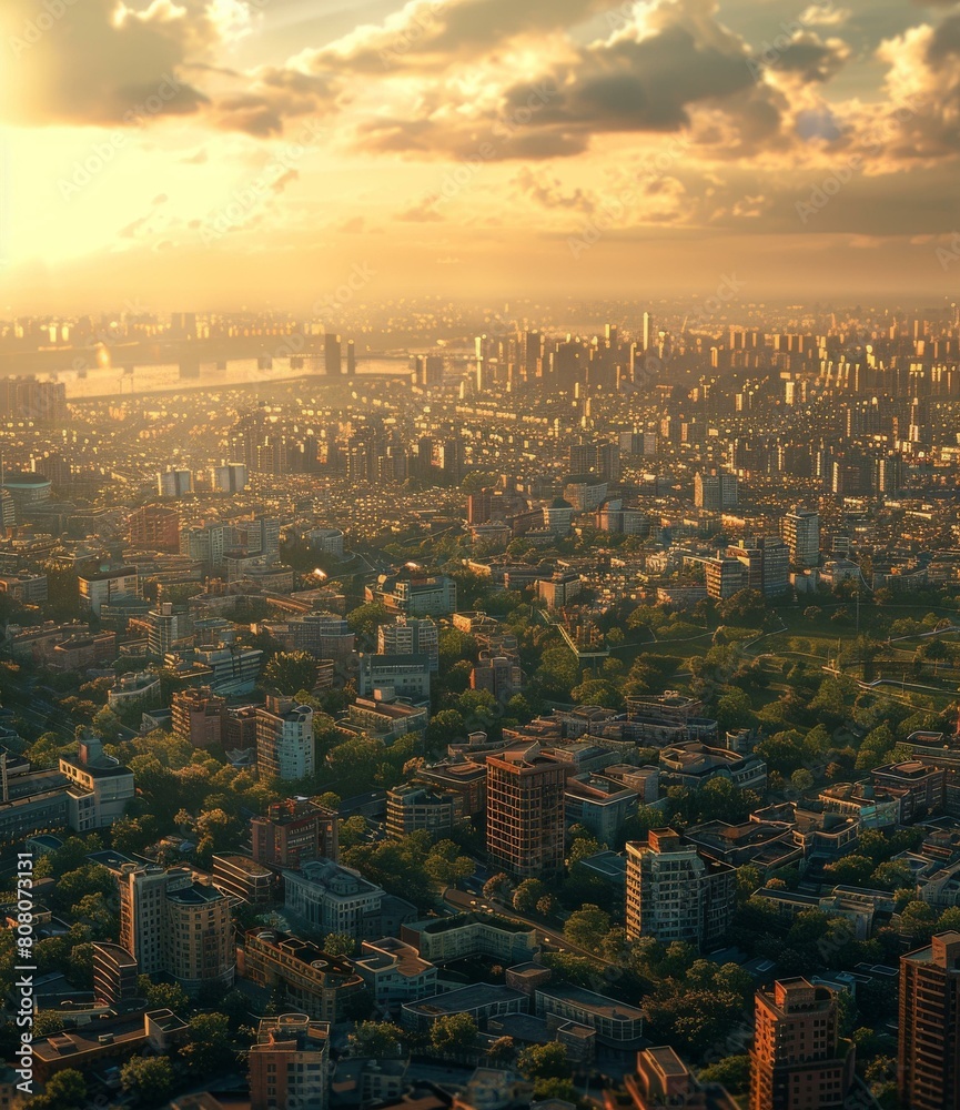 Obraz premium A sprawling cityscape with a river running through it