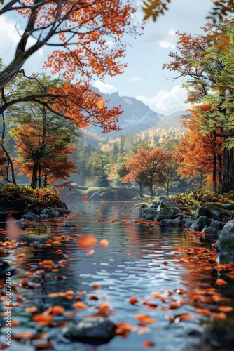 Tranquil Autumn Lakeside Scenery with Vivid Fall Foliage and Crystal Clear Water