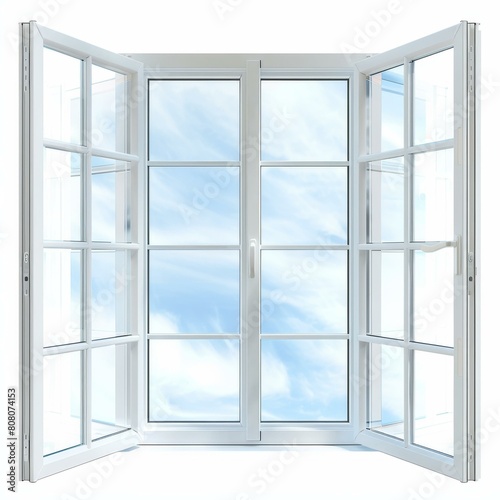 White plastic window frame with clear glass panes