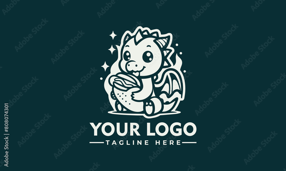 cute dragon holding a hotdog vector logo dragon mascot logo for mythical brand