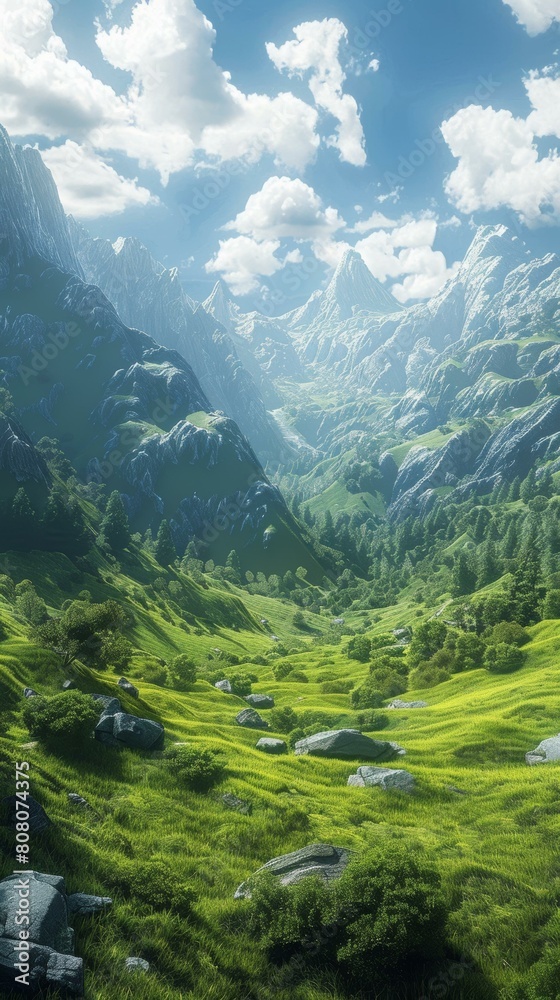 fantasy landscape with green hills and mountains fantasy landscape with green hills and mountains
