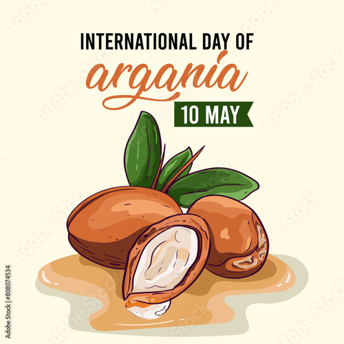 International day of argania celebration design with the argan oil. May 10th International Argania day celebration cover banner Argan trees in Morocco.