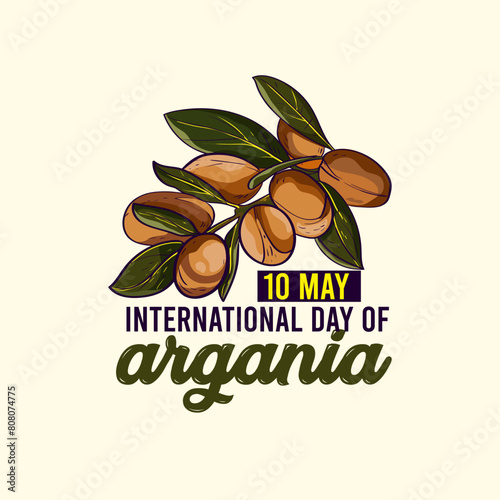 International day of argania celebration design with the argan oil. May 10th International Argania day celebration cover banner Argan trees in Morocco.