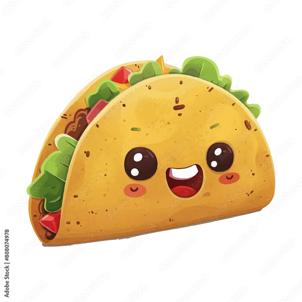 Taco Vector Illustration with Cute Face smiling in white background Taco Vector Illustration with Cute Face smiling in white background