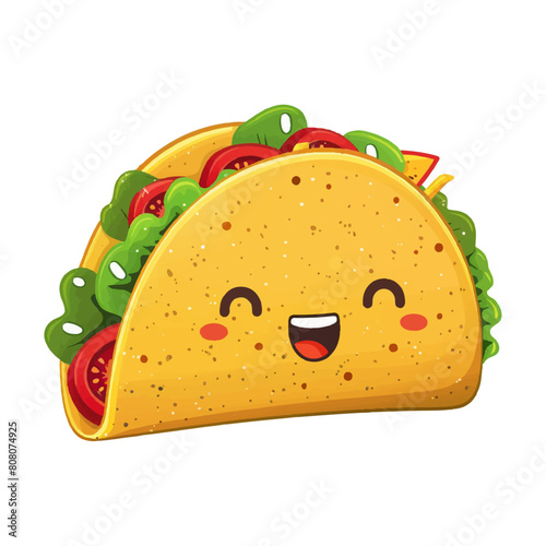 Digital illustration of an anthropomorphic taco with kawaii features promoting playful and inviting image for food branding