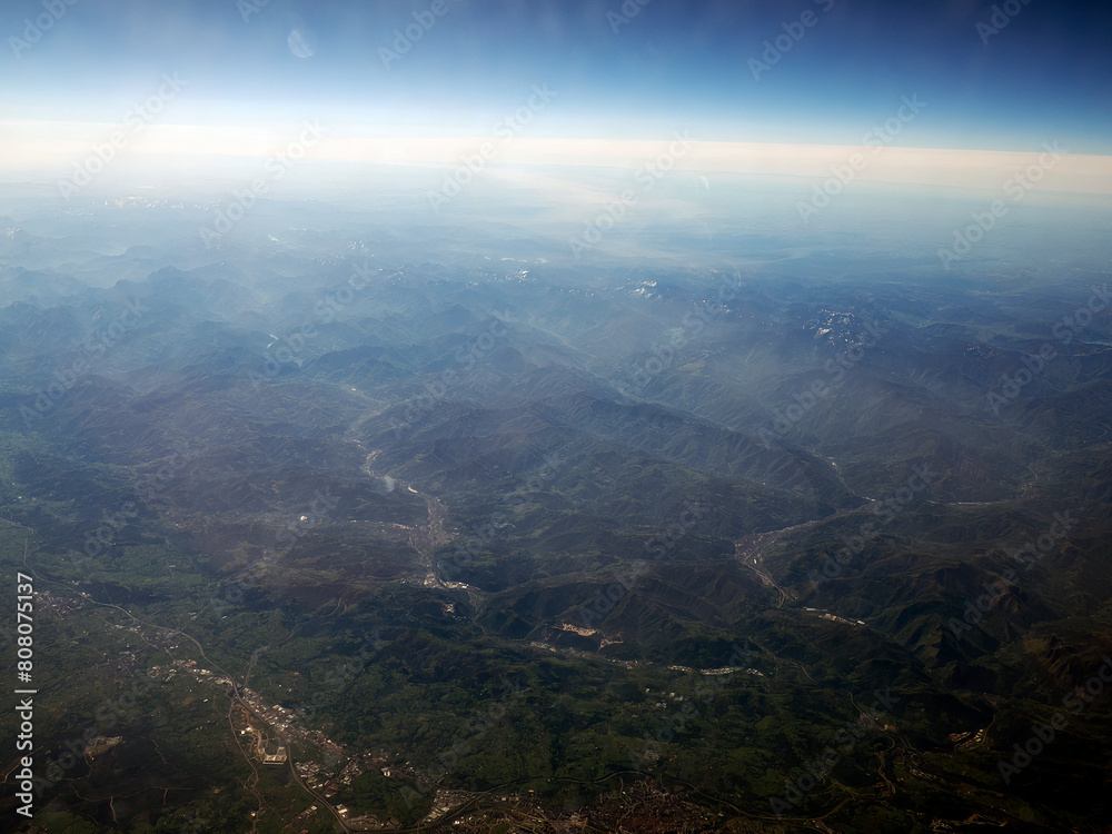 Rabagao River Aerial view from airplane, Portugal Rabagao River Aerial view from airplane, Portugal