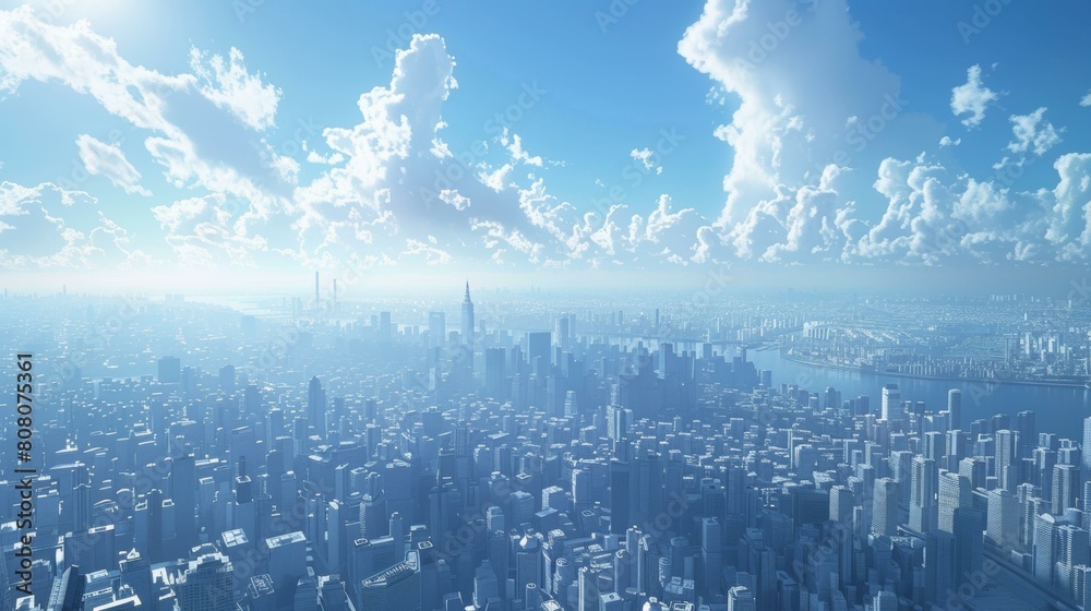 Fototapeta premium Blue sky and white clouds over a big city