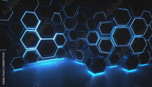 Blue Glowing Hexagonal Wallpaper with Generative AI Technology