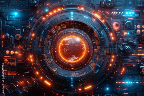 Wallpaper Mural Advanced Futuristic Sci-Fi Control Panel with Complex Interface and Glowing Elements. Torontodigital.ca