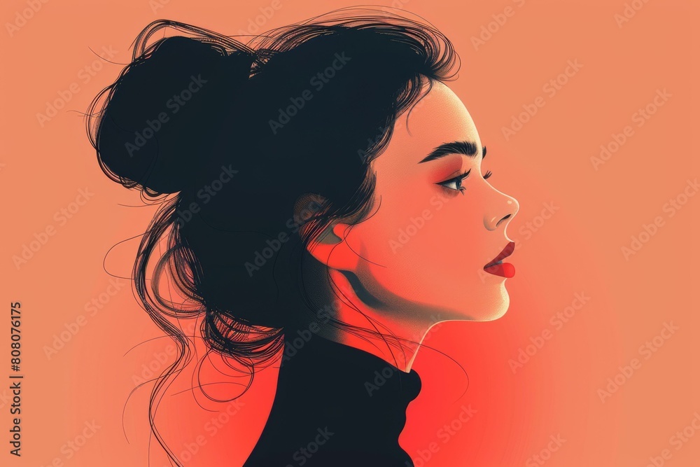 portrait of a young woman with black hair in a bun portrait of a young woman with black hair in a bun
