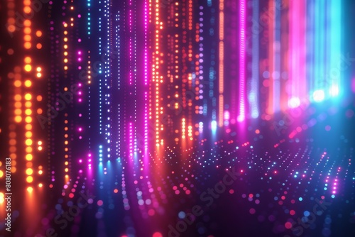 Dynamic Array of Neon Light Particles in Various Colors Illustrating Data Movement.