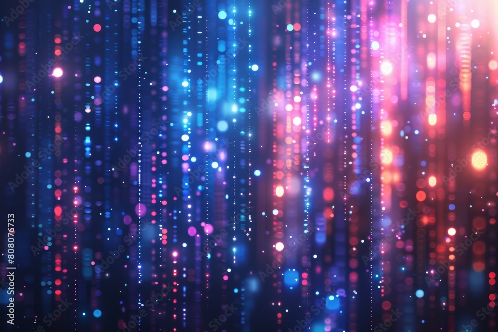 Digital Rain. A Mesmerizing Display of Neon Blue and Pink Light Particles.