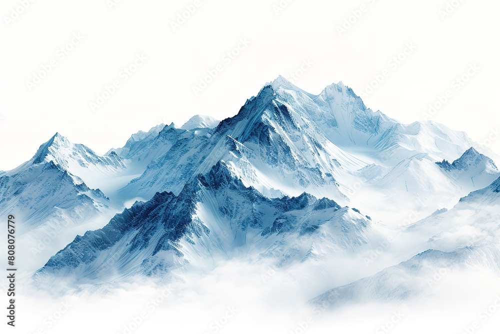 winter snow capped mountains isolated on white background