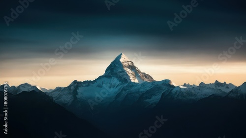 Minimalist Mountain Majesty Single Peak in Gradient Sky