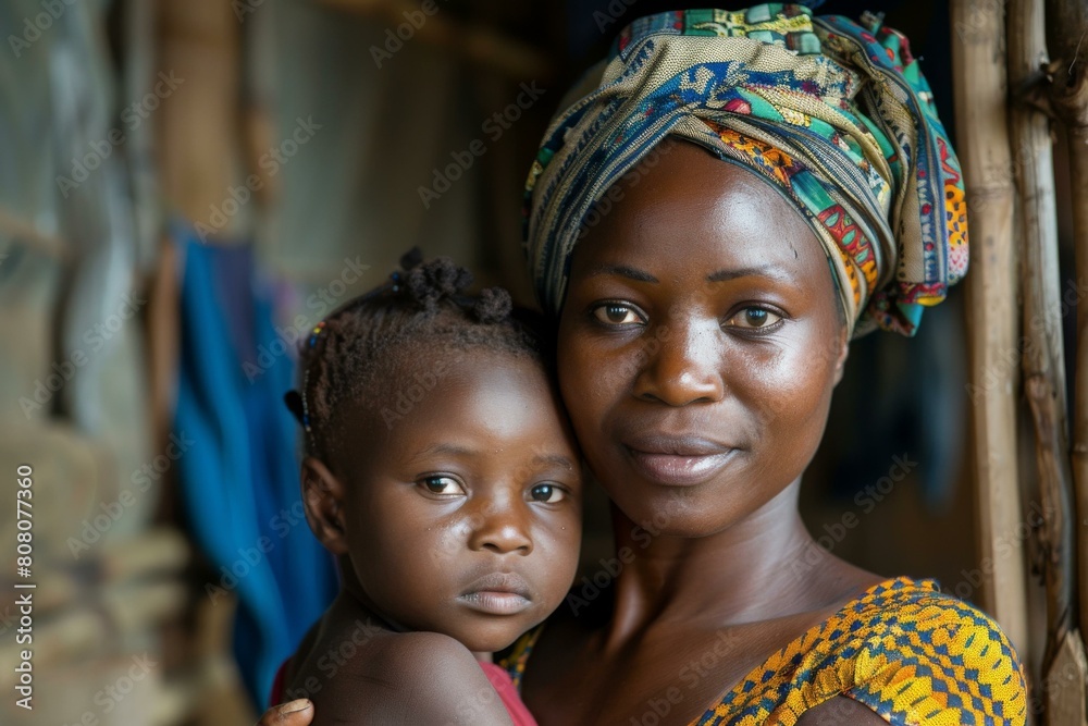 A mother and her child in a rural African village A mother and her child in a rural African village