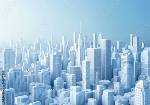 Blue and white 3D rendering of a city