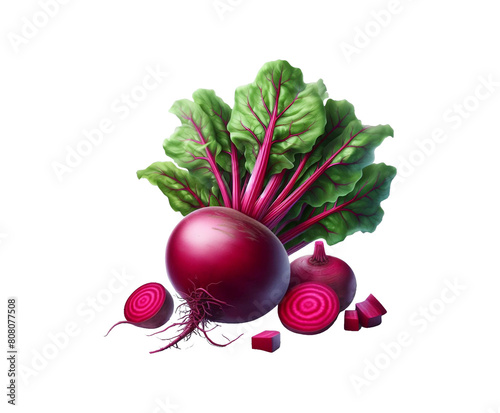 Healthy Beetroot vegetables with leaves isolated transparent background Ai generative.