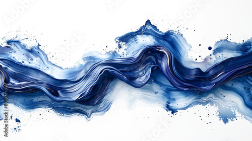blue Brush brushstroke color ribbon paint stroke flow shape wavy design paintbrush pen fluid rainbow element texture acrylic 3D line on white and transparent background