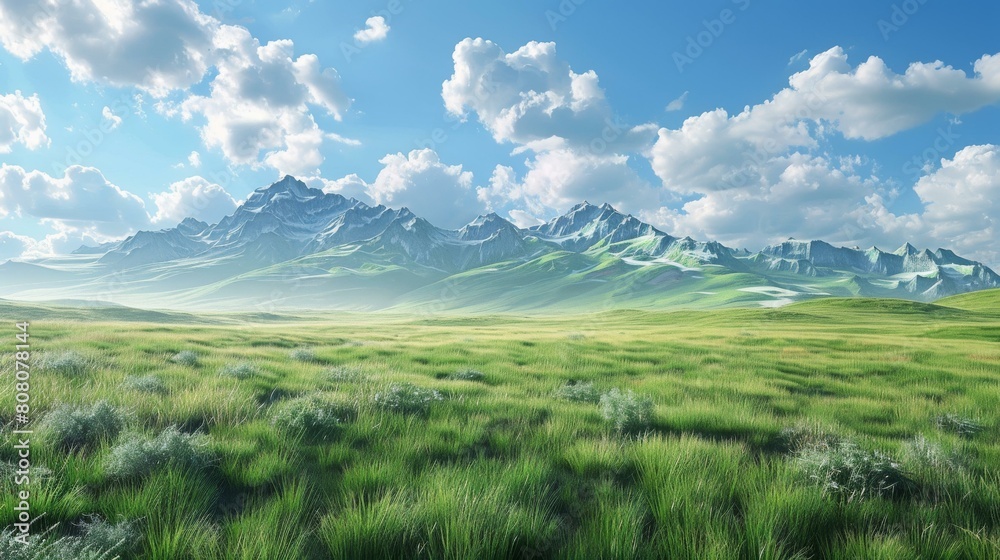 Alpine meadow with snow capped mountains in the distance Alpine meadow with snow capped mountains in the distance