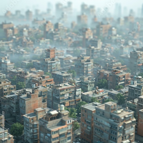 A                   of a densely populated city with tall buildings