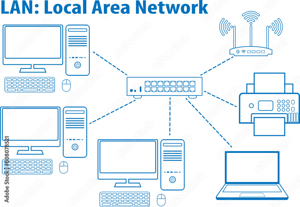 A Local Area Network (LAN) diagram icon illustration A Local Area Network (LAN) diagram icon illustration