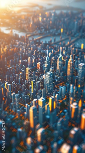 Small City Model with Sunset
