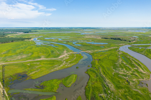 Aerial photography of wetlands along the Nenjiang River