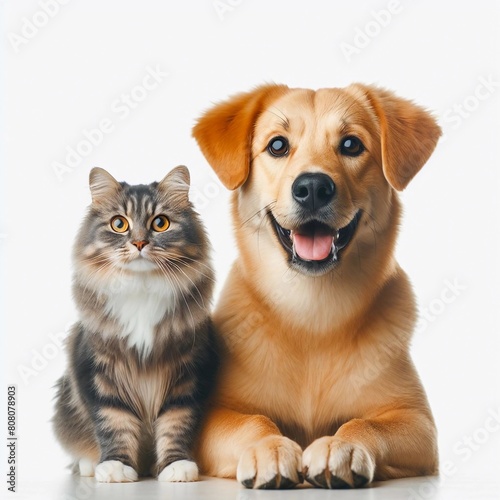 dog and cat on white background, generative ai