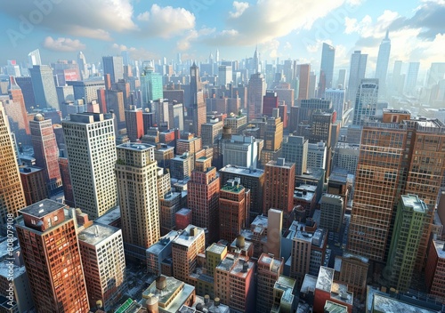 A cityscape of a large urban area with many skyscrapers.