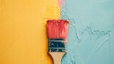 Pink and Blue Brush on Yellow Wall