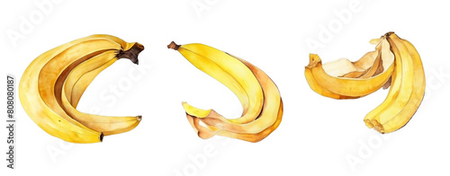peeled bananas isolated on transparent background