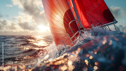A closeup of Sailing Sail, against Water as background, hyperrealistic sports accessory photography, copy space