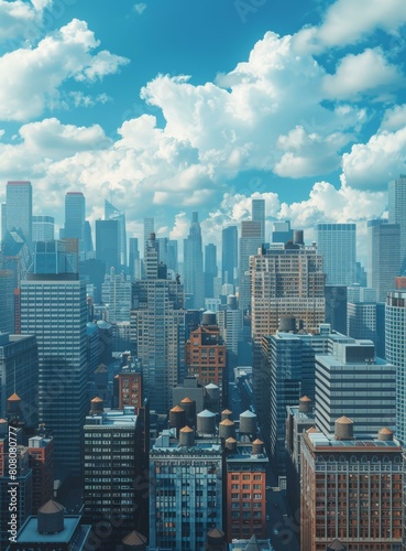 A cityscape of a large American city with many skyscrapers.