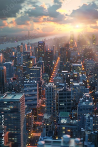 Wallpaper Mural A bustling city with skyscrapers and a beautiful sunset Torontodigital.ca