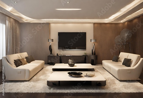 modern living room with beautiful TV Lamps Sofas 