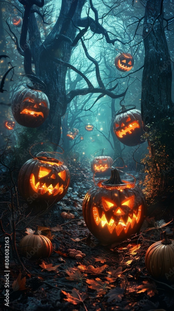 Obraz premium Halloween pumpkin forest